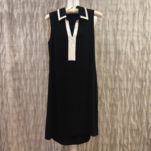 Vicky Tiel Black & Cream Accent Sleeveless Shift Dress - Women's Size 4 - Picture 2 of 7